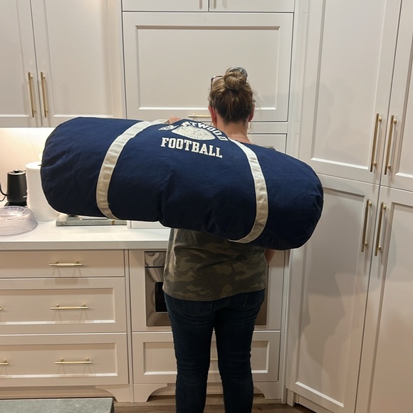 VINTAGE Athletic Bag Company “BRENTWOOD FOOTBALL” Canvas Duffel Bag Navy & White - Picture 16 of 16